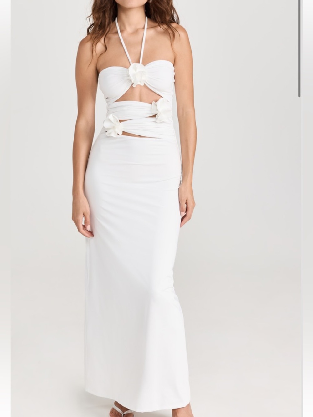 White Halter Dress with Floral Accents
